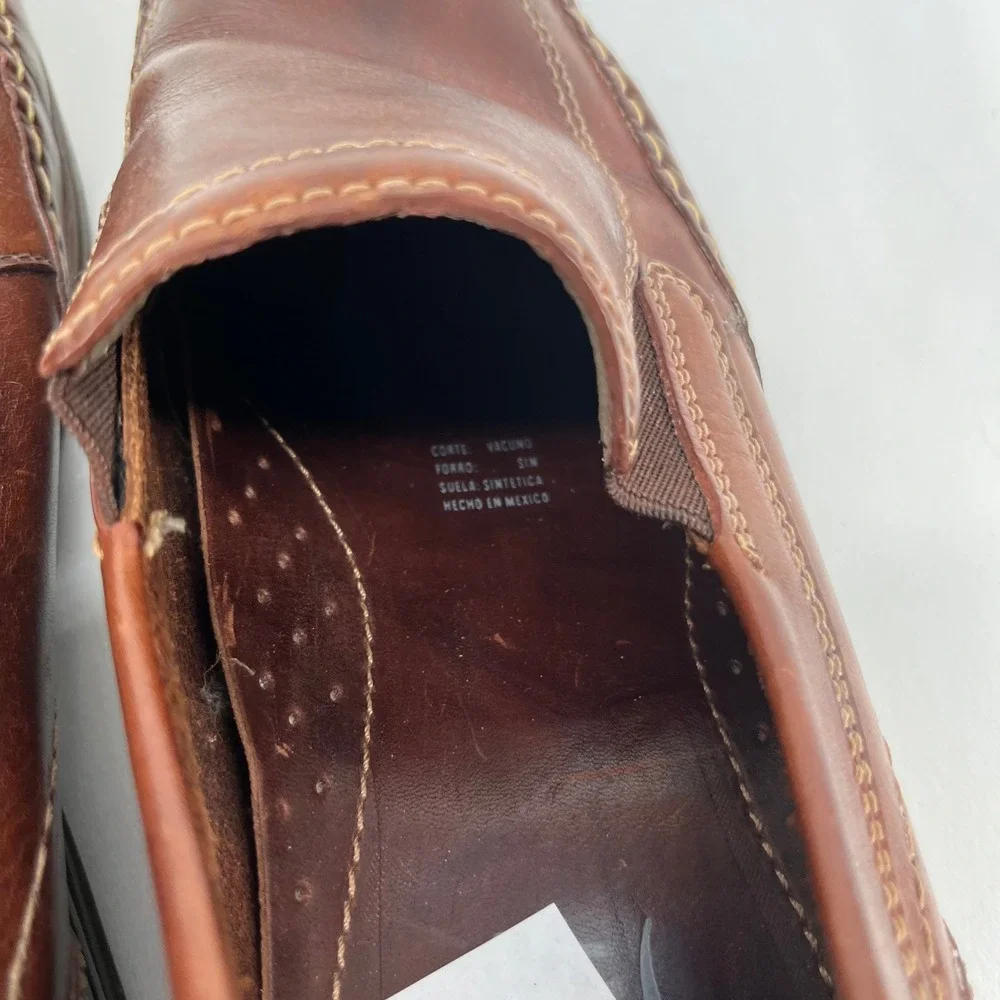 Flexi Mens Brown Leather Slip On Moc Toe Loafers Made in Mexico Size 10